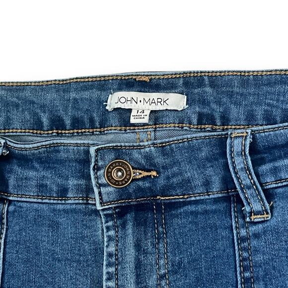 John Mark Jeans Womens 14 Crop Wide Leg Frayed Hem Blue Jeans Patch Pockets - Picture 3 of 10